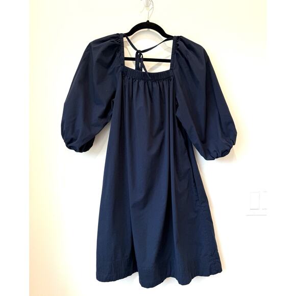Madewell Square Neck Puff Sleeve Mini Dress Navy SZ 00 Babydoll Breezy Summer - Picture 3 of 11